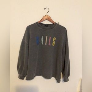 Rails Oversized Raw Hem Gray Sweatshirt with Rainbow “Rails” Logo in Sz M